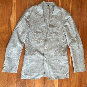 J-CREW Ludlow slim-fit unstructured blazer in a gray cotton-linen blend.Size 36R
